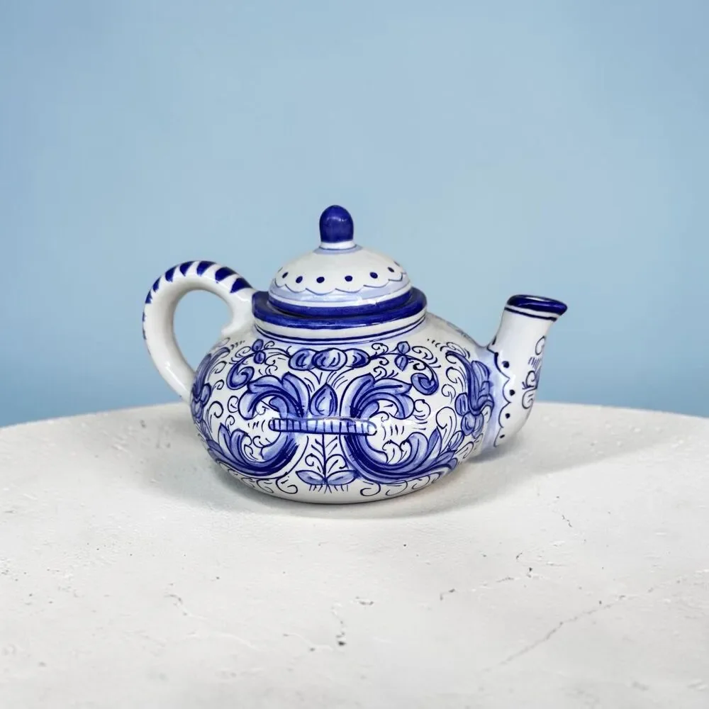 Anna Maiolica Italian Ceramic Teapot Hand-Painted Blue & White Majolica Pottery